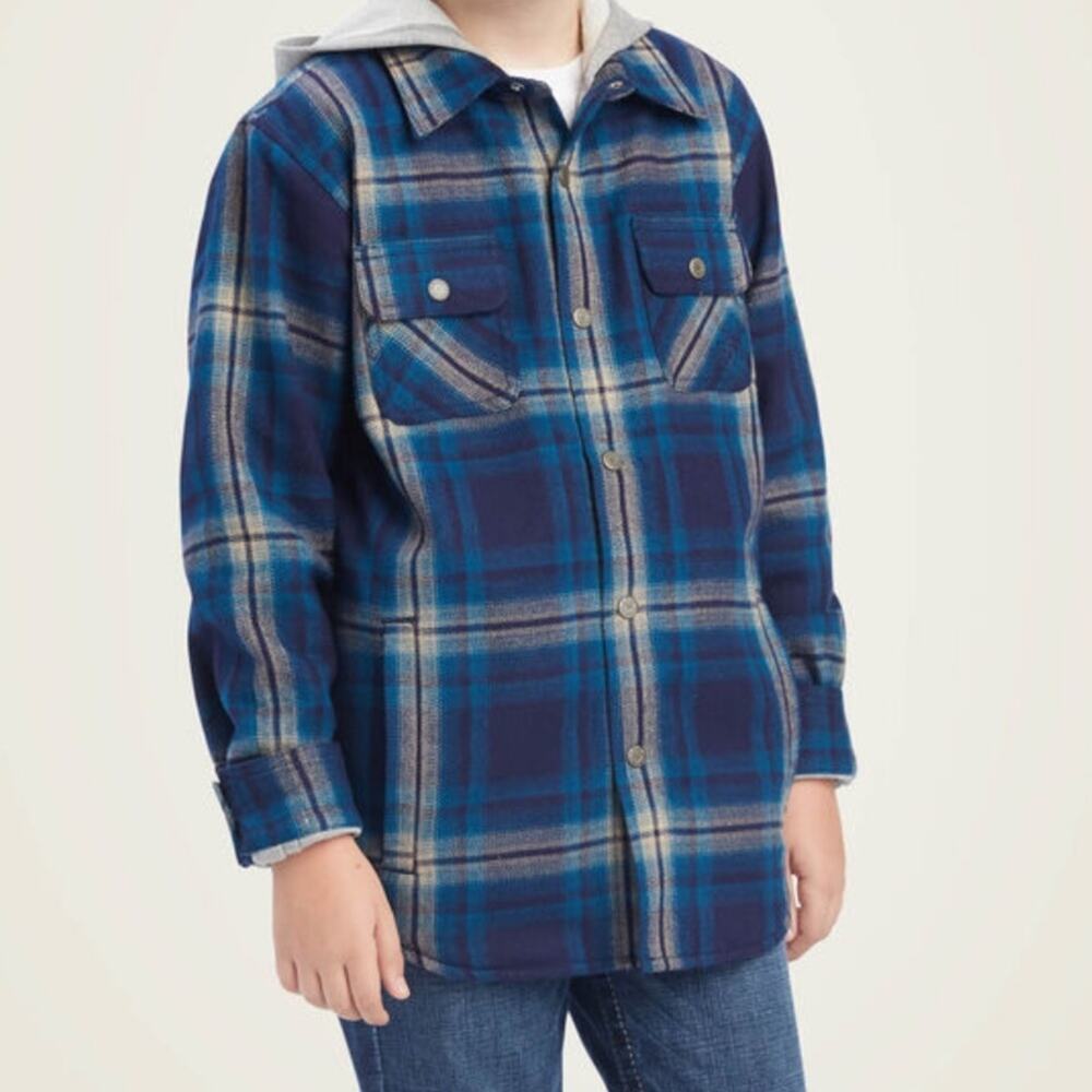 ARIAT Hannoch Jacket Maritime Blue Plaid Flannel Shirt Jacket Size 10/12